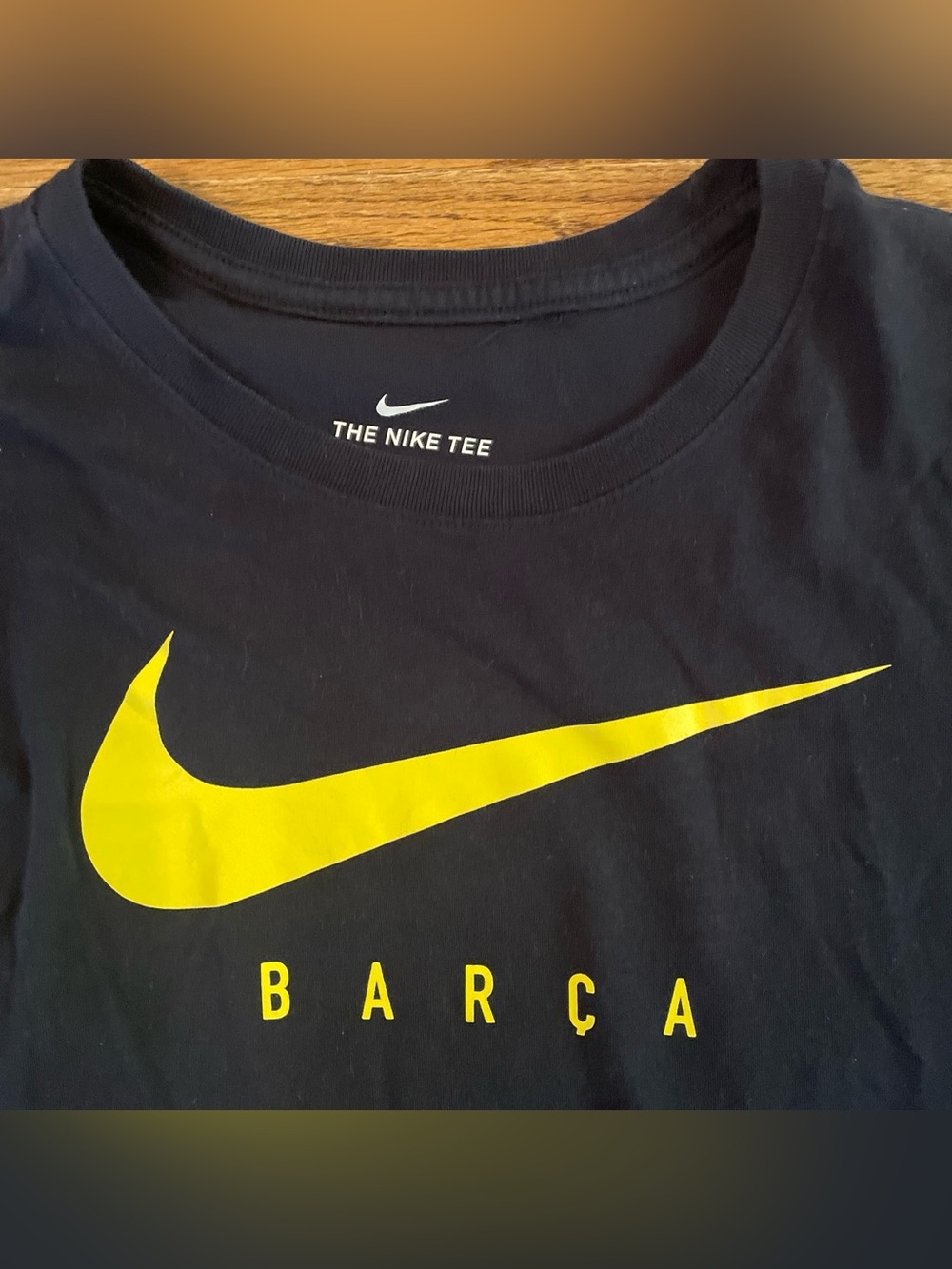 Nike Barcelona Black Tee with Yellow Swoosh - Barça Graphic